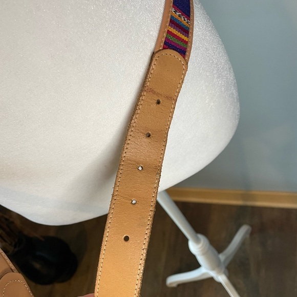 Omega VTG Colorful Cotton Striped and Honey Tan Leather Guatemalan Belt Size L - Picture 4 of 9